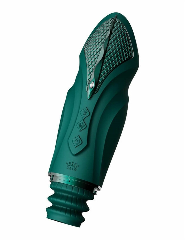 Компактная смарт секс-машина Zalo – Sesh Turquoise Green, 2 насадки, пульт ДУ, кристалл Swarovski, фото №6