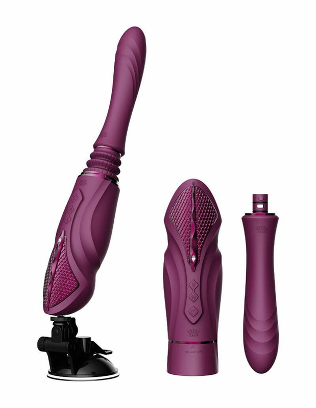 Компактная смарт секс-машина Zalo – Sesh Velvet Purple, 2 насадки, пульт ДУ, кристалл Swarovski, numer zdjęcia 2