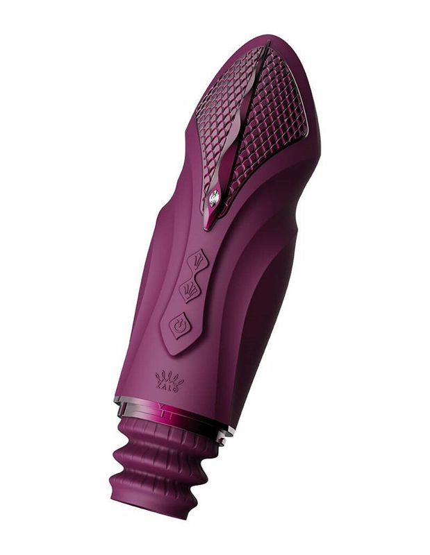 Компактная смарт секс-машина Zalo – Sesh Velvet Purple, 2 насадки, пульт ДУ, кристалл Swarovski, numer zdjęcia 4