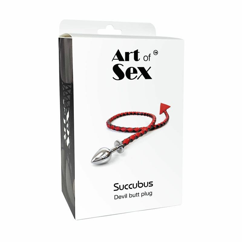 Металлическая анальная пробка S с дьявольским хвостом Art of Sex - Succubus, экокожа, красный, фото №6