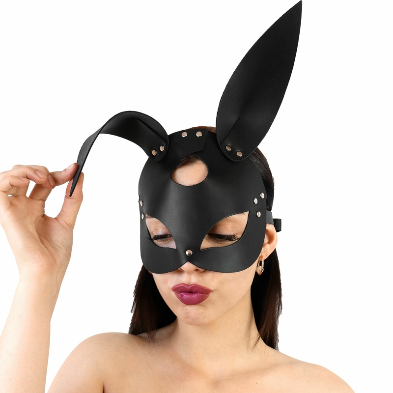 Кожаная маска Зайки Art of Sex - Bunny mask, цвет Черный, фото №2