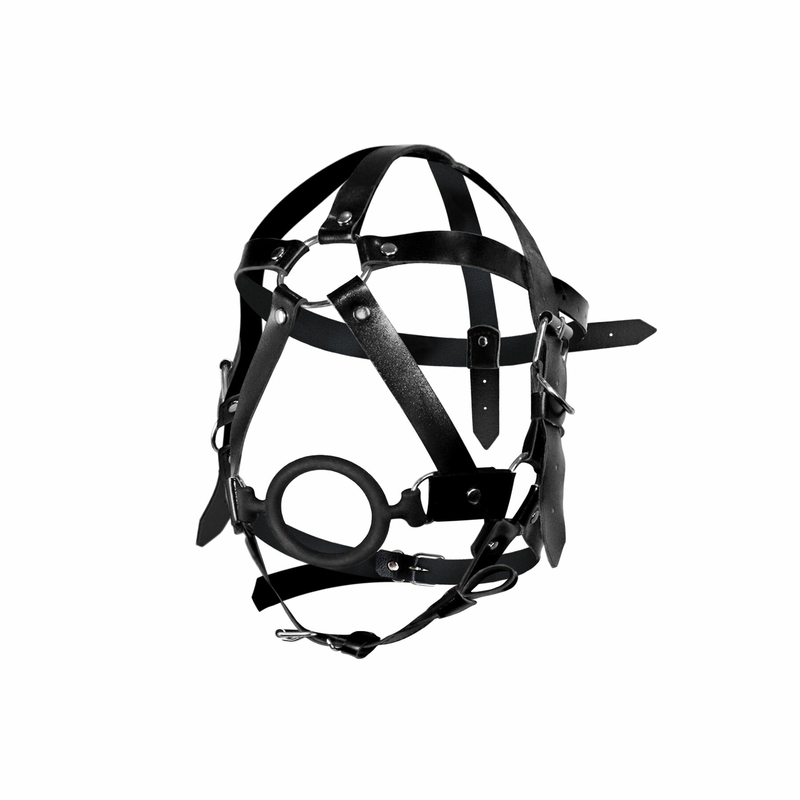 Кляп-маска с силиконовым кольцом Art of Sex - Tamer, Натуральная кожа, цвет Черный, numer zdjęcia 3