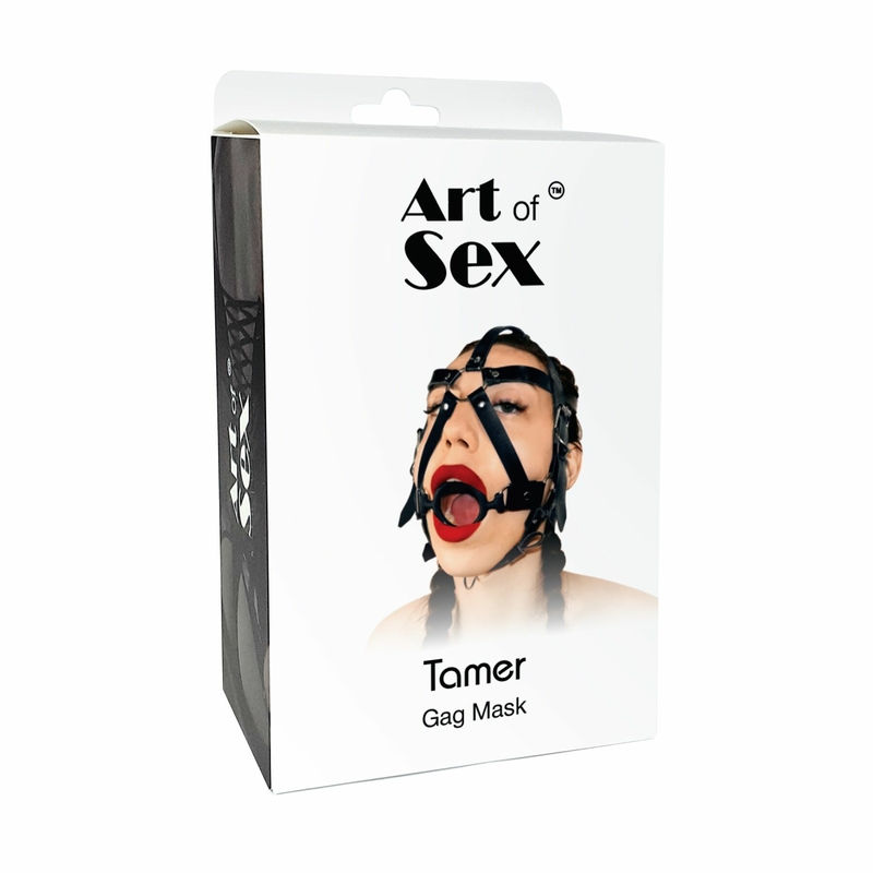 Кляп-маска с силиконовым кольцом Art of Sex - Tamer, Натуральная кожа, цвет Черный, фото №4